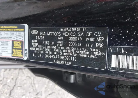 2017 Kia Forte Lx from USA, damaged, VIN 3KPFK4A71HE093119